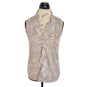 Banana Republic Womens Blouse Size XS Ruffled Minimalist Sleeveless Brown Dressy